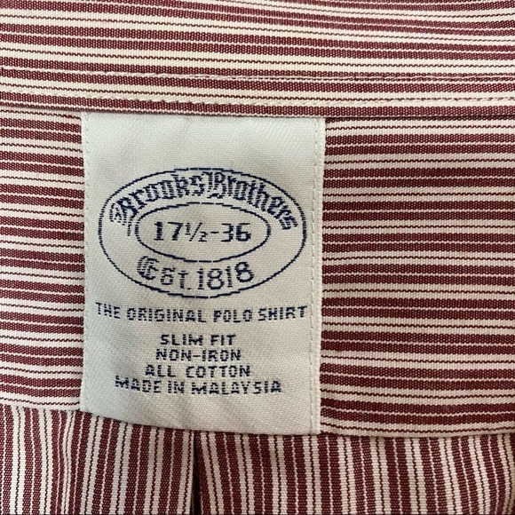 BROOKS BROTHERS MAROON STRIPED POLO BUTTON DOWN DRESS SHIRT - Picture 3 of 5